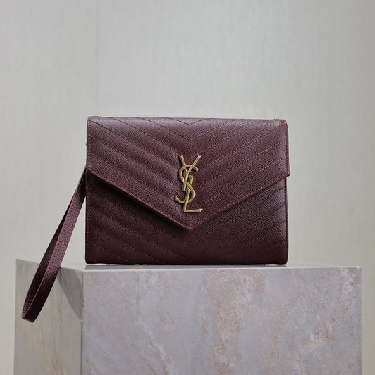 Luxury Saint Laurent CASSANDRE CLUTCH 21 IN BORDEAUX RED LAMBSKIN GOLD HARDWARE