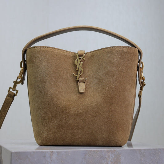 Luxury Saint Laurent LE 37 SMALL BUCKET BAG 20 IN DIRT BROWN SUEDE