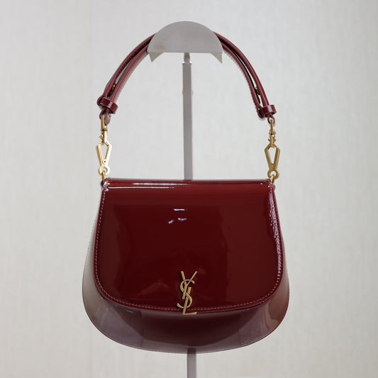 Luxury Saint Laurent VOLTAIRE SADDLE BAG 21 IN BORDEAUX RED PATENT CALFSKIN