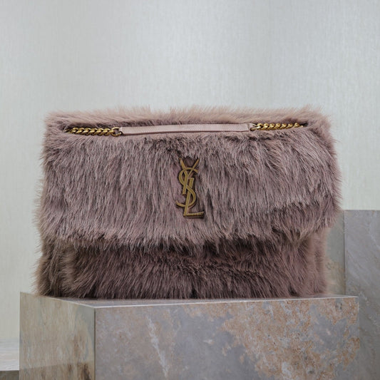Luxury Saint Laurent NIKI 47 IN LIGHT PURPLE RABBIT FUR GOLD HARDWARE