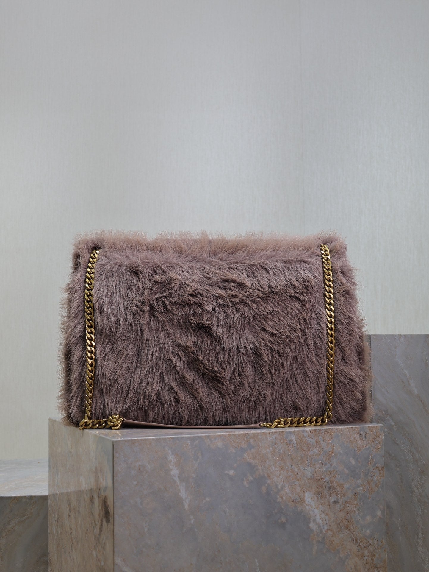 Luxury Saint Laurent NIKI 47 IN LIGHT PURPLE RABBIT FUR GOLD HARDWARE