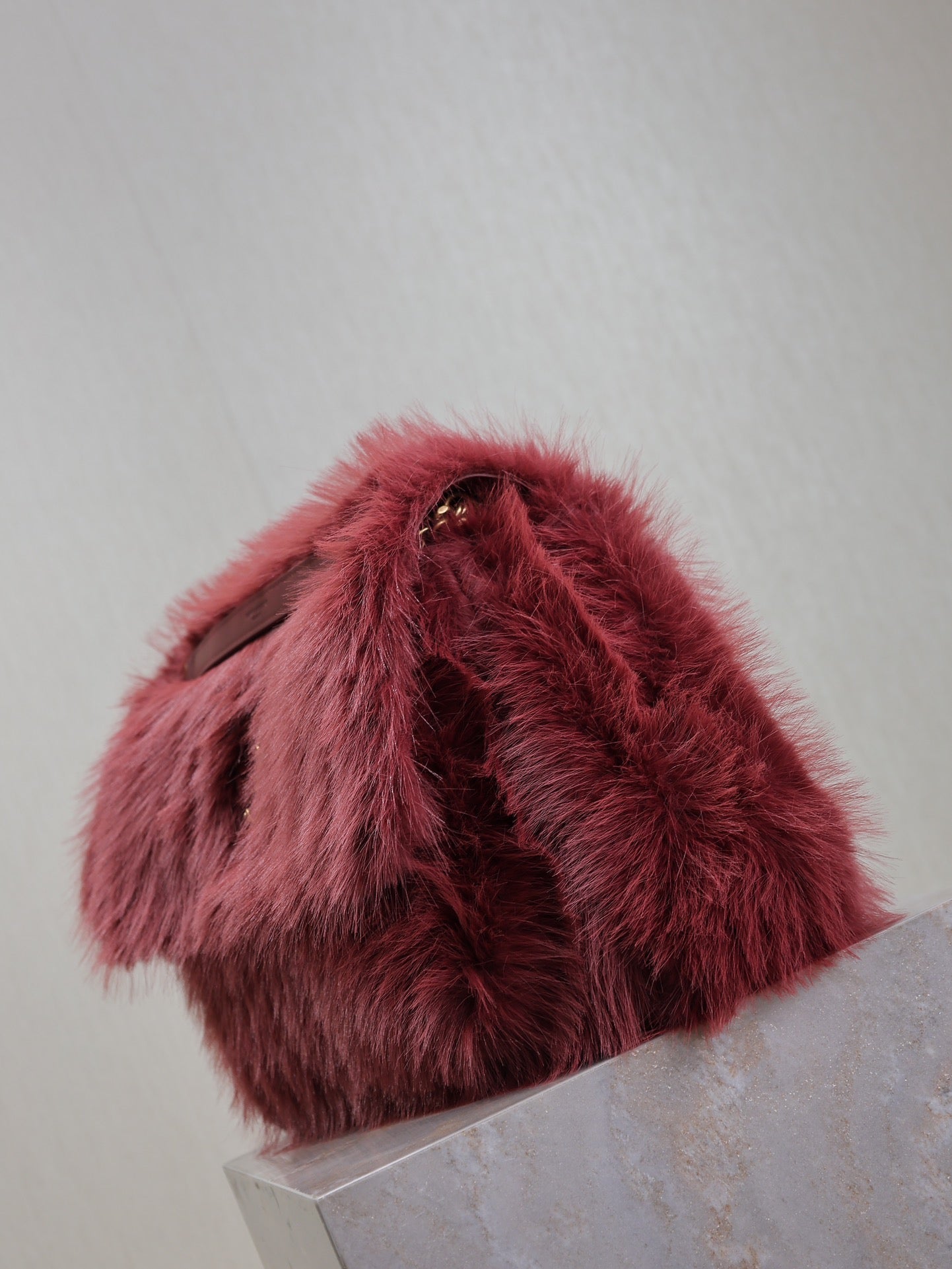 Luxury Saint Laurent NIKI LARGE 32 IN CURRANT RED RABBIT FUR GOLD HARDWARE