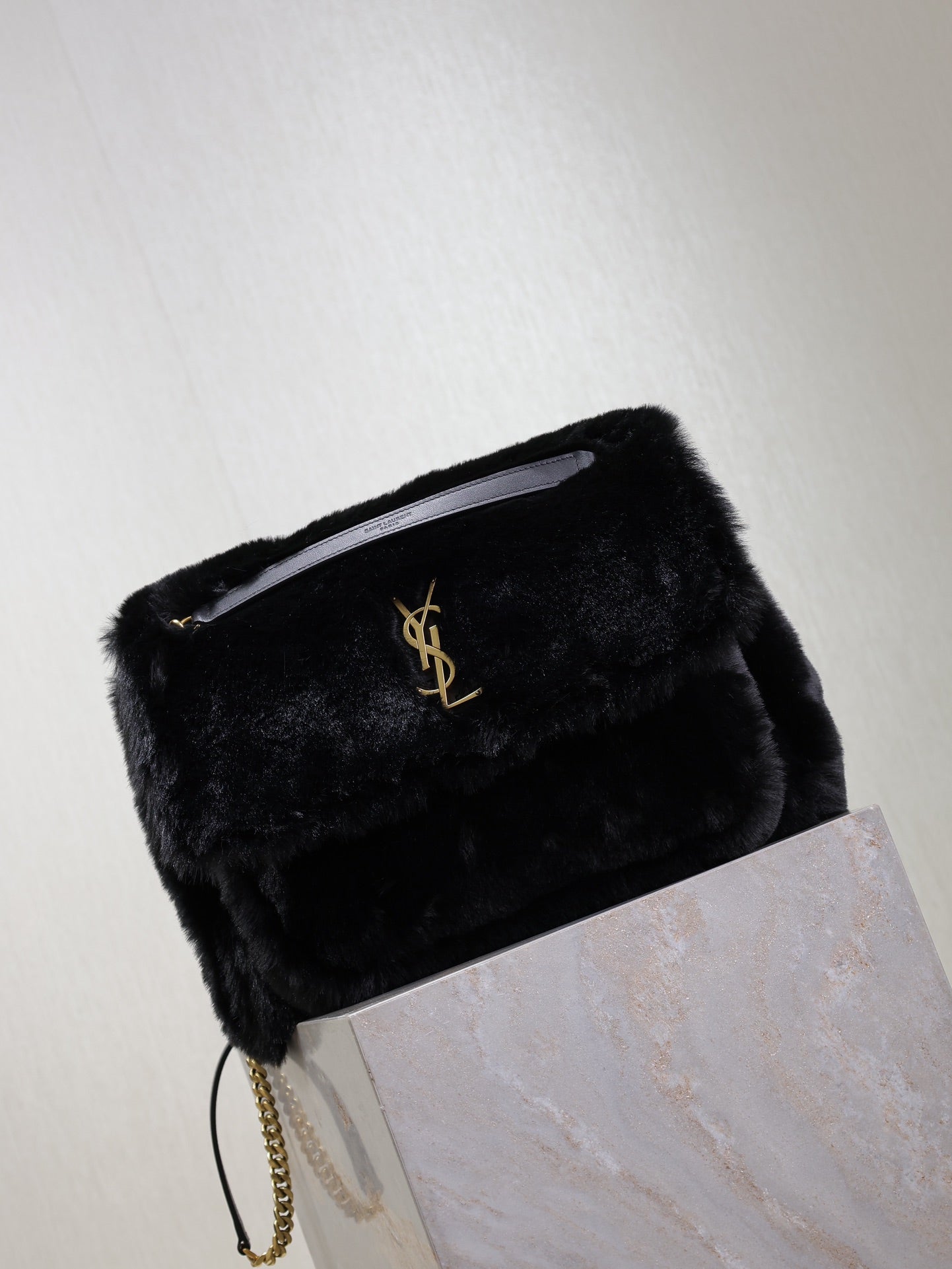Luxury Saint Laurent NIKI LARGE 32 IN BLACK RABBIT FUR GOLD HARDWARE