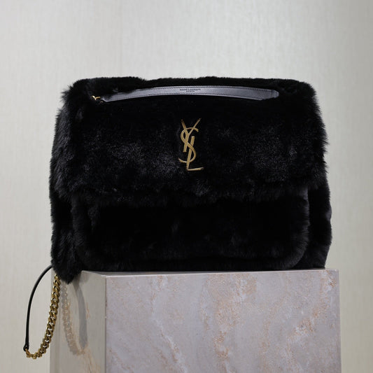 Luxury Saint Laurent NIKI LARGE 32 IN BLACK RABBIT FUR GOLD HARDWARE
