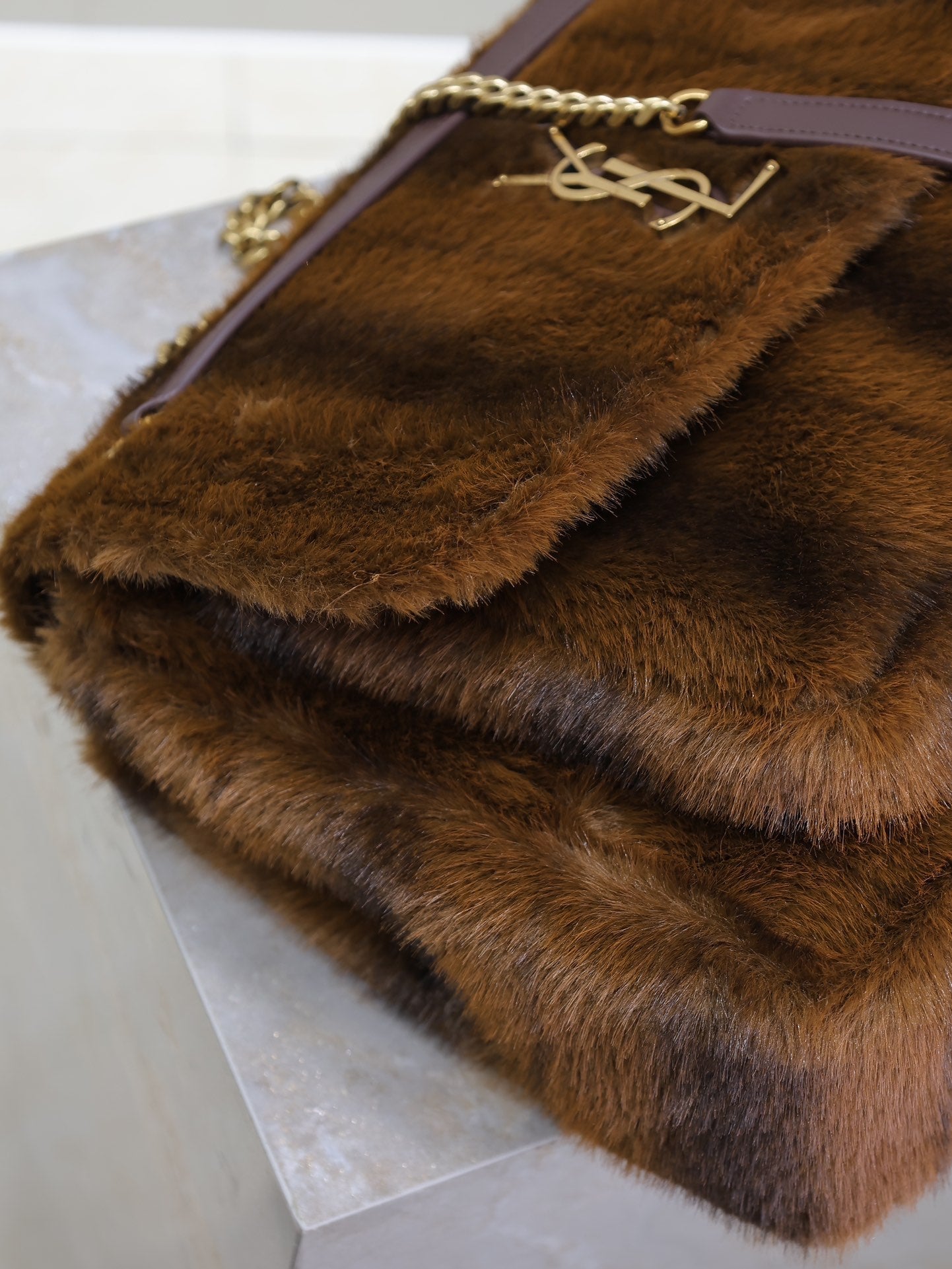 Luxury Saint Laurent NIKI LARGE 32 IN COFFE BROWN MINK FUR GOLD HARDWARE