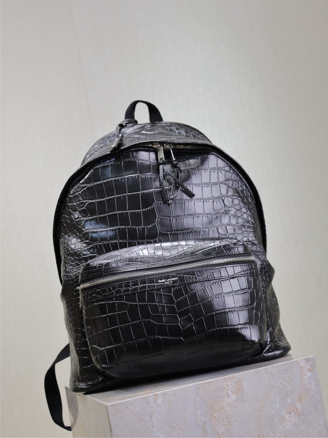 Luxury Saint Laurent CITY BACKPACK 38 IN BLACK CROCODILE EMBOSSED CALFSKIN