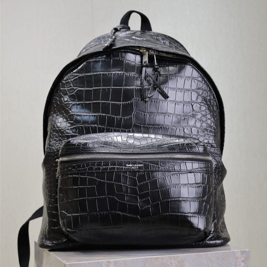 Luxury Saint Laurent CITY BACKPACK 38 IN BLACK CROCODILE EMBOSSED CALFSKIN