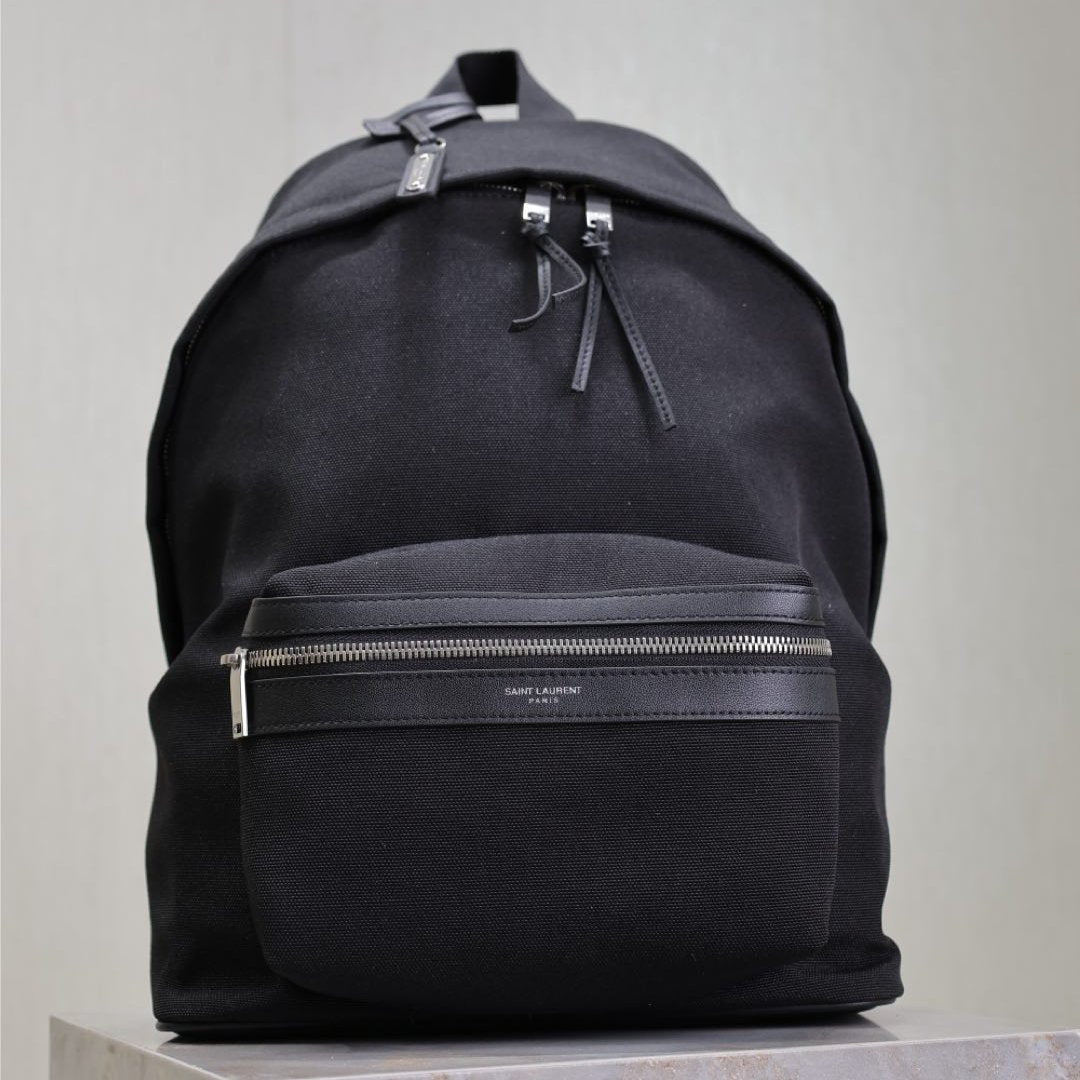 Luxury Saint Laurent CITY BACKPACK 35 IN BLACK CANVAS