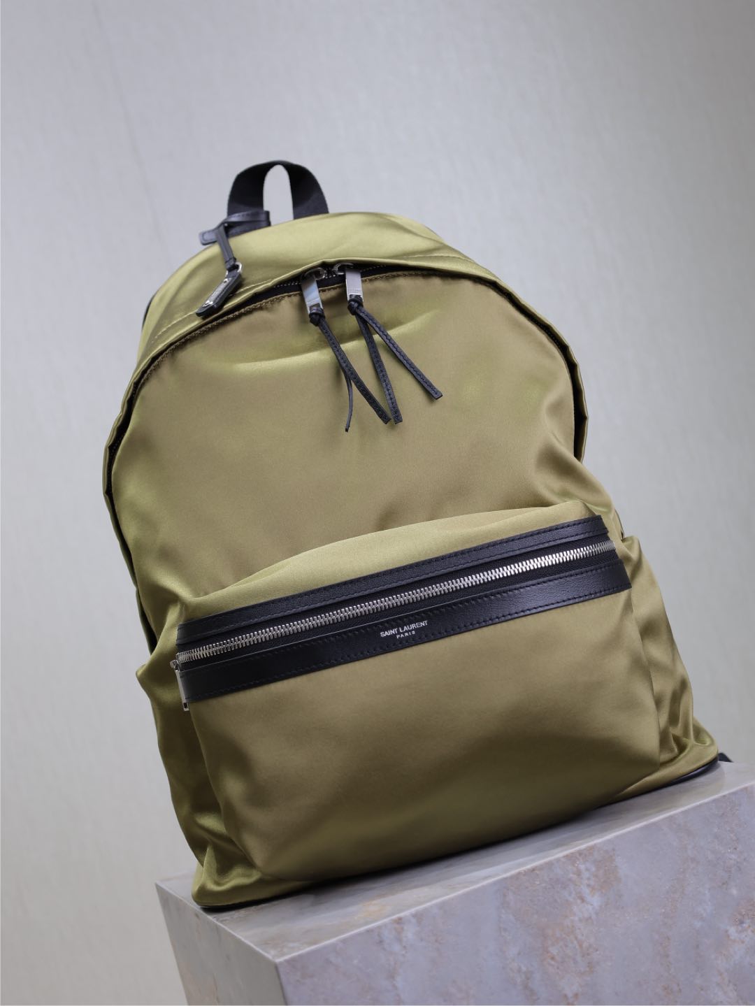 Luxury Saint Laurent CITY BACKPACK 38 IN MOSS GREEN SILK
