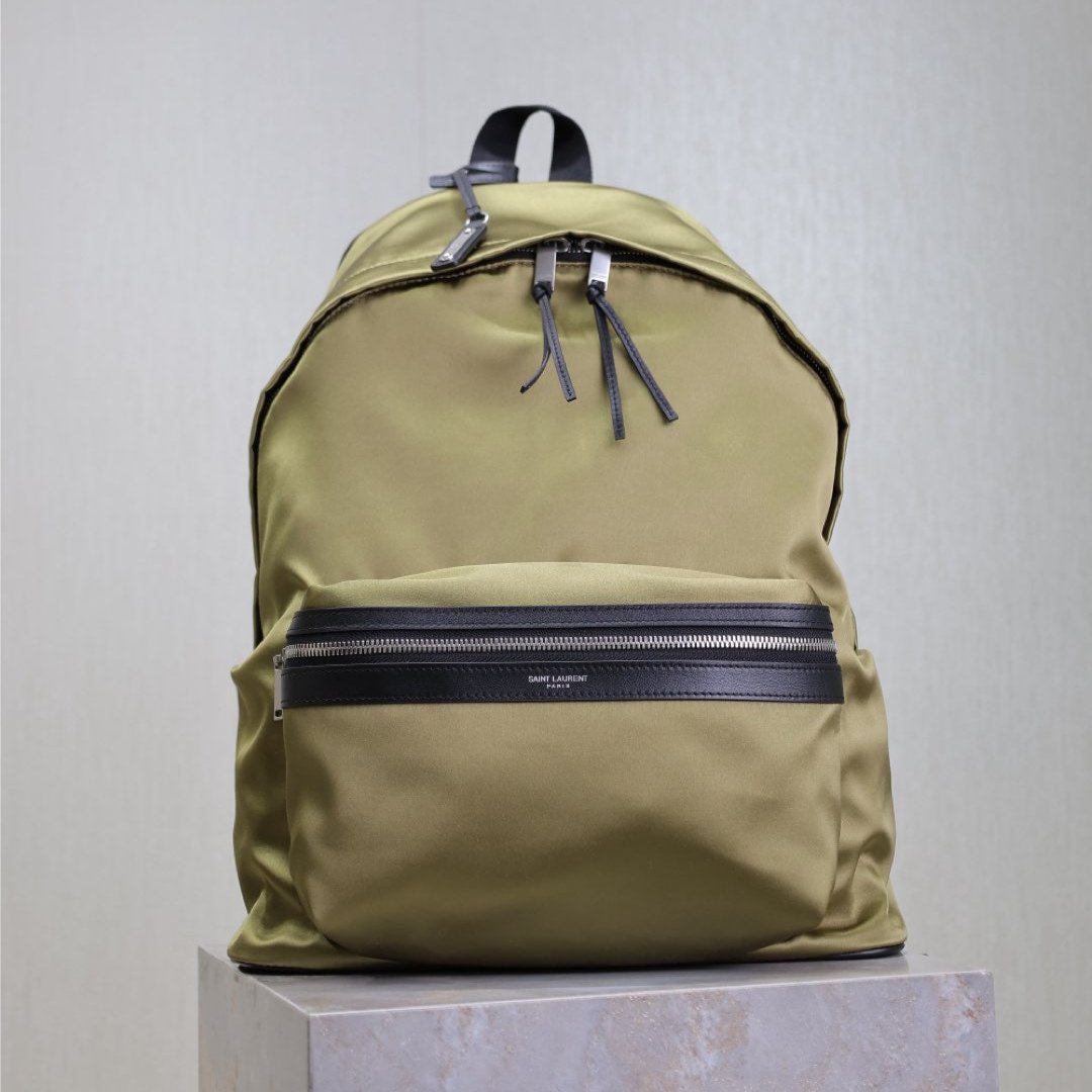 Luxury Saint Laurent CITY BACKPACK 38 IN MOSS GREEN SILK