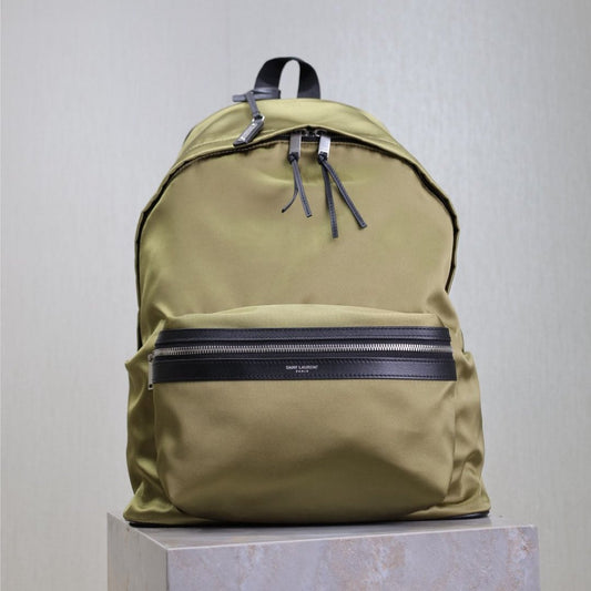 Luxury Saint Laurent CITY BACKPACK 38 IN MOSS GREEN SILK