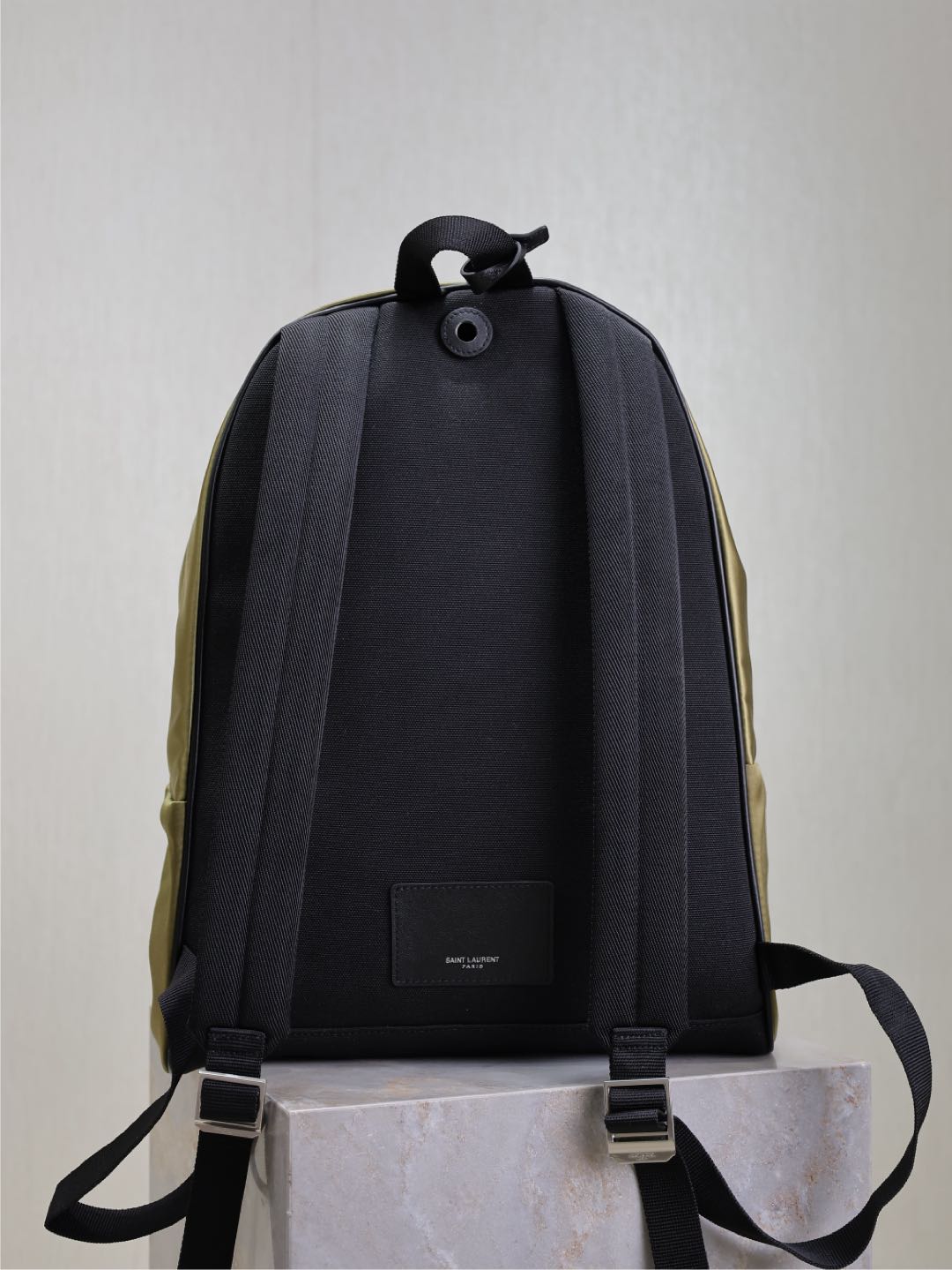 Luxury Saint Laurent CITY BACKPACK 38 IN MOSS GREEN SILK