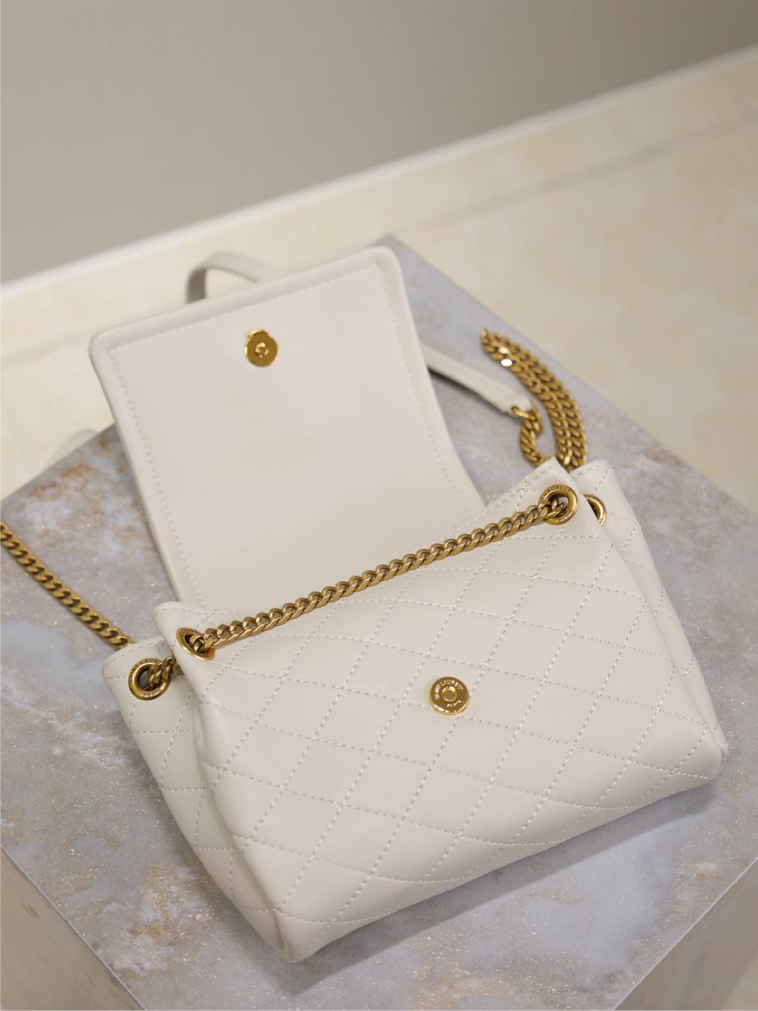 Luxury Saint Laurent MINI NOLITA BAG 18 IN WHITE LAMBSKIN COPPER HARDWARE