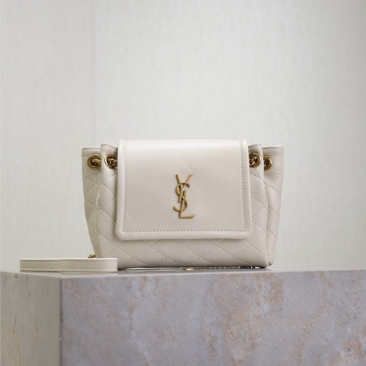 Luxury Saint Laurent MINI NOLITA BAG 18 IN WHITE LAMBSKIN COPPER HARDWARE