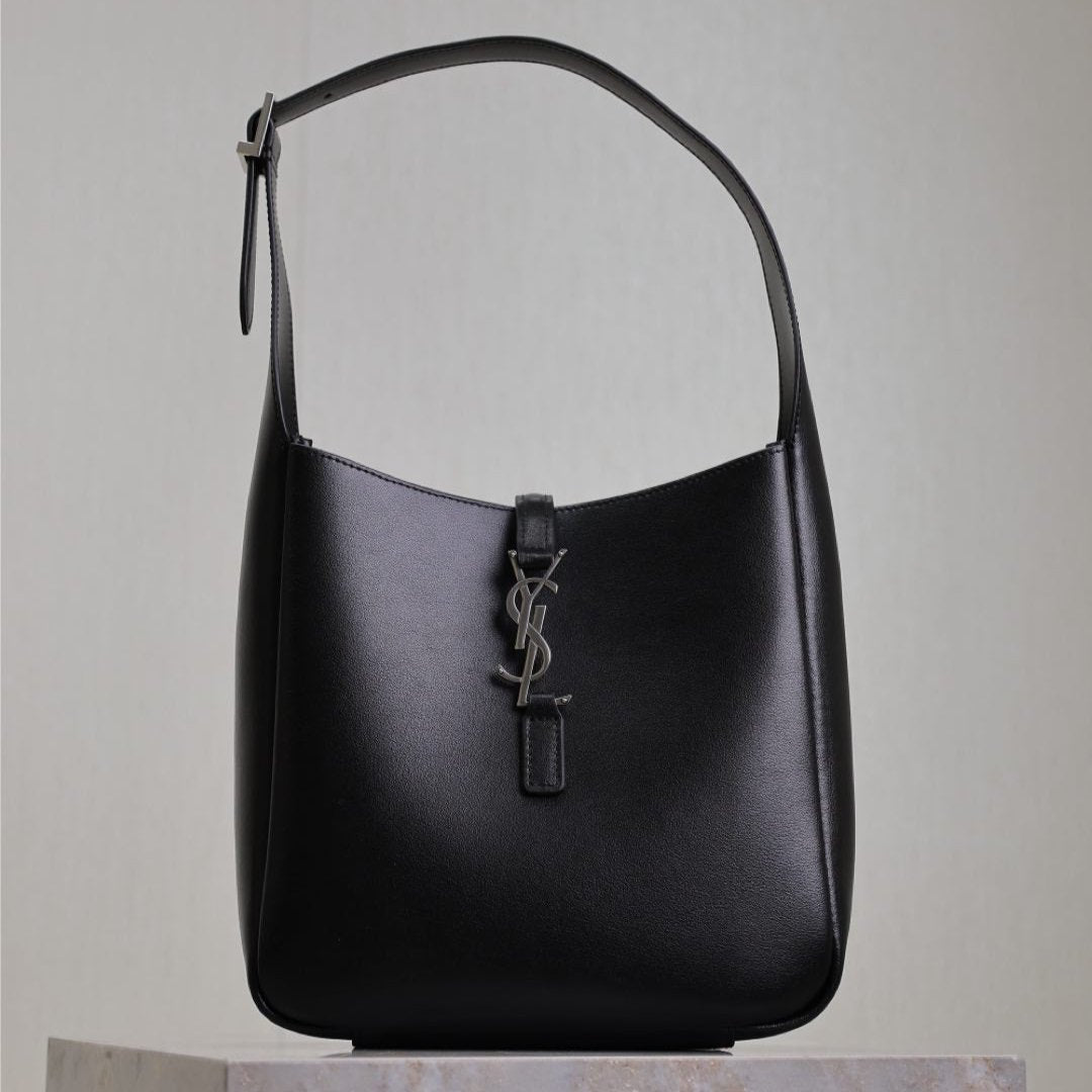 Luxury Saint Laurent LE 5 À 7 SUPPLE BAG 23 IN BLACK CALFSKIN SILVER BUCKLE
