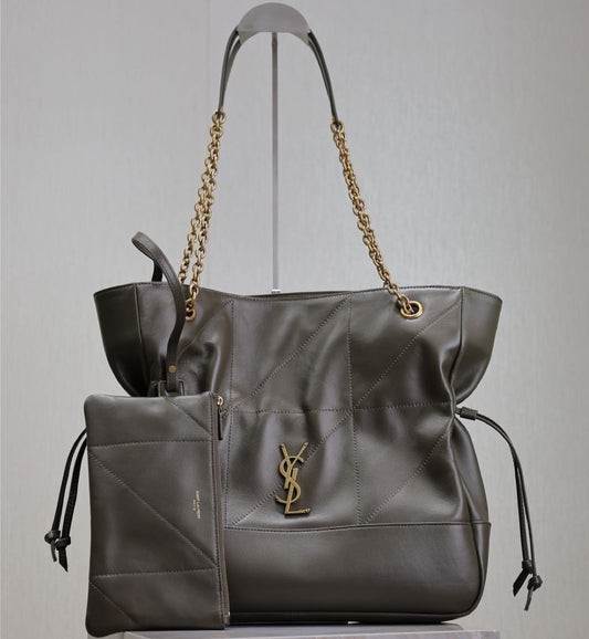 Luxury Saint Laurent JAMIE LARGE POCHON 34 IN UNIFORM GREEN LAMBSKIN COPPER HARDWARE