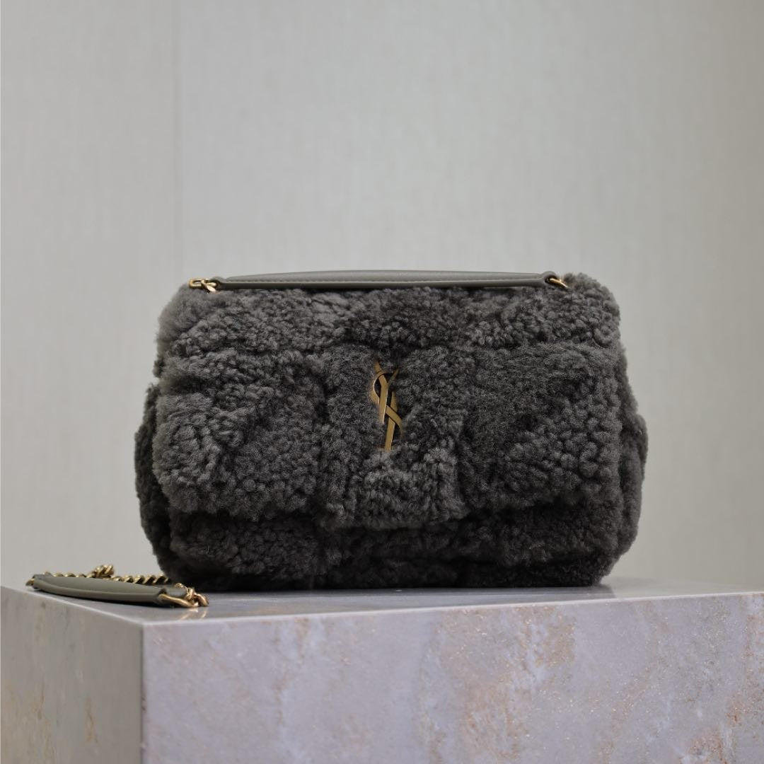 Luxury Saint Laurent JAMIE BAG 20 IN DARK GRAY LAMB WOOL