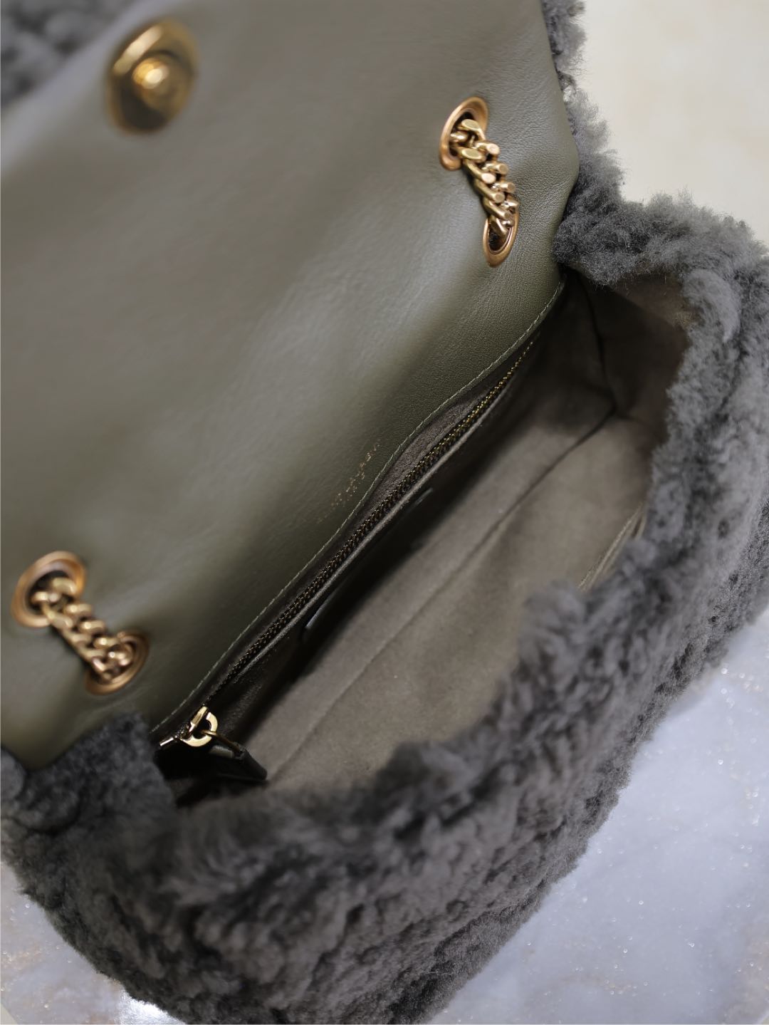 Luxury Saint Laurent JAMIE BAG 20 IN DARK GRAY LAMB WOOL