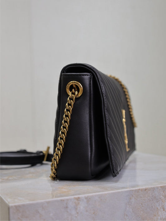Luxury Saint Laurent KATE 99 MEDIUM BAG 26 IN BLACK QUILTED NAPPA CALFSKIN COPPER HARDWARE