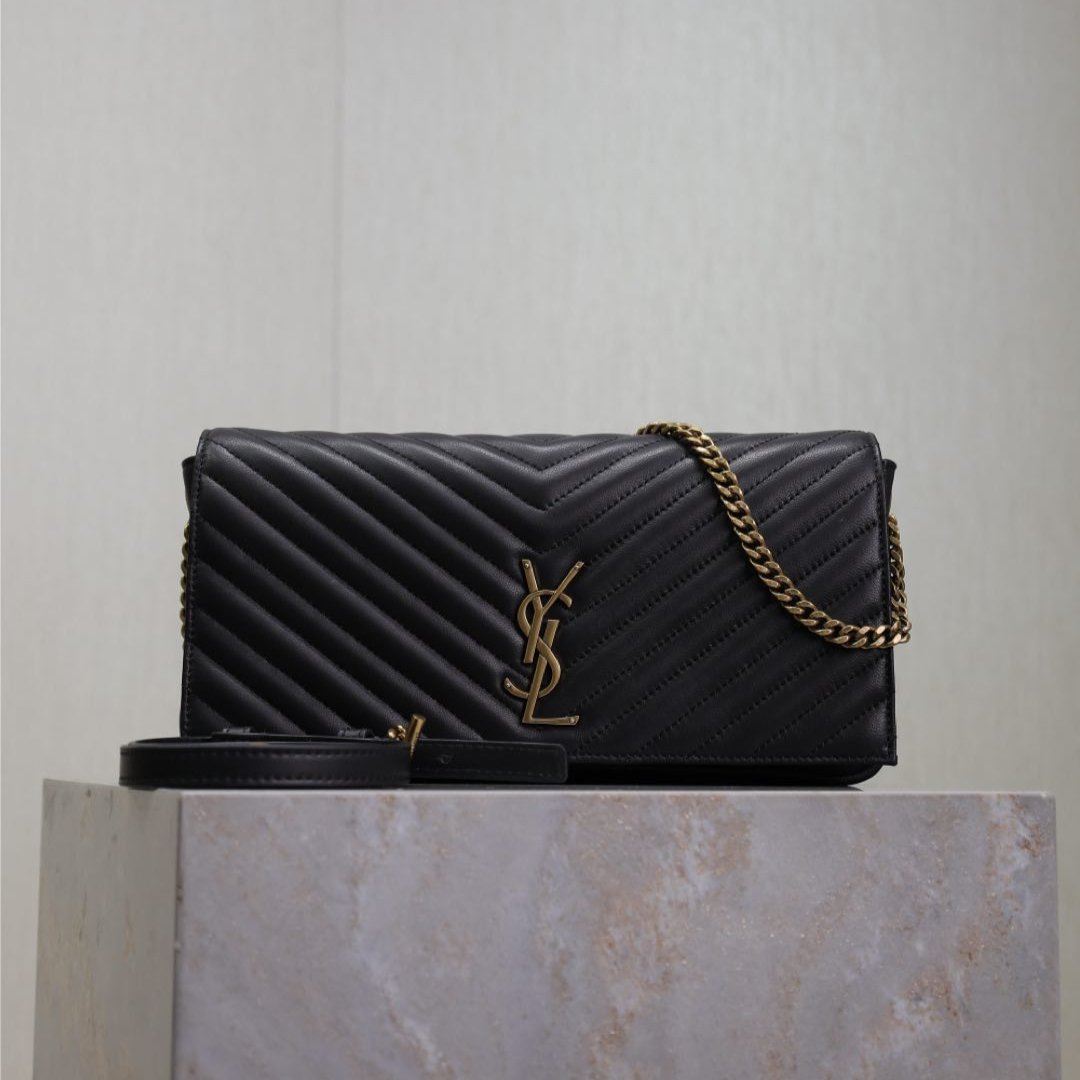 Luxury Saint Laurent KATE 99 MEDIUM BAG 26 IN BLACK QUILTED NAPPA CALFSKIN COPPER HARDWARE