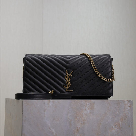 Luxury Saint Laurent KATE 99 MEDIUM BAG 26 IN BLACK QUILTED NAPPA CALFSKIN COPPER HARDWARE