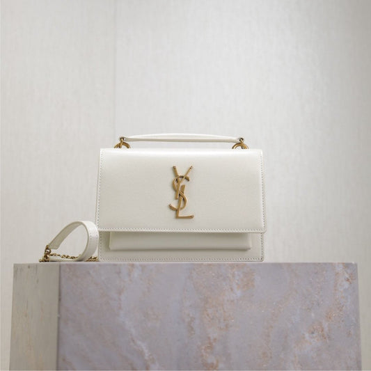 Luxury Saint Laurent SUNSET SMALL BAG 19 IN WHITE CALFSKIN GOLD HARDWARE