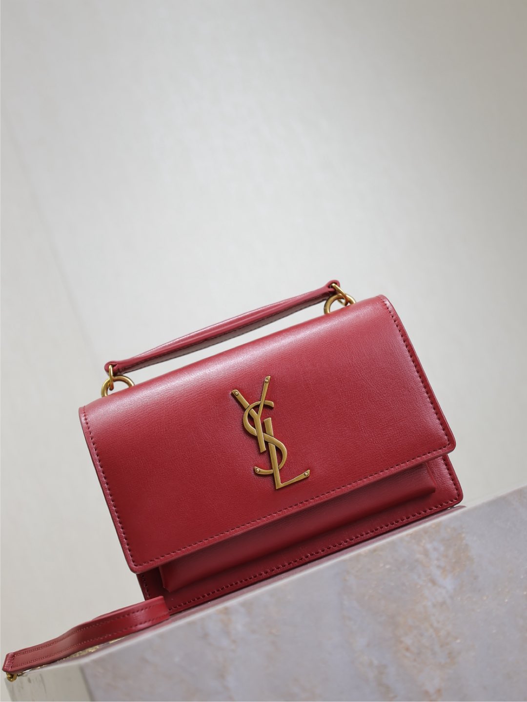 Luxury Saint Laurent SUNSET SMALL BAG 19 IN RED CALFSKIN COPPER HARDWARE