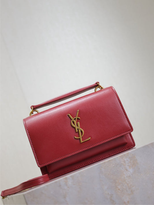 Luxury Saint Laurent SUNSET SMALL BAG 19 IN RED CALFSKIN COPPER HARDWARE