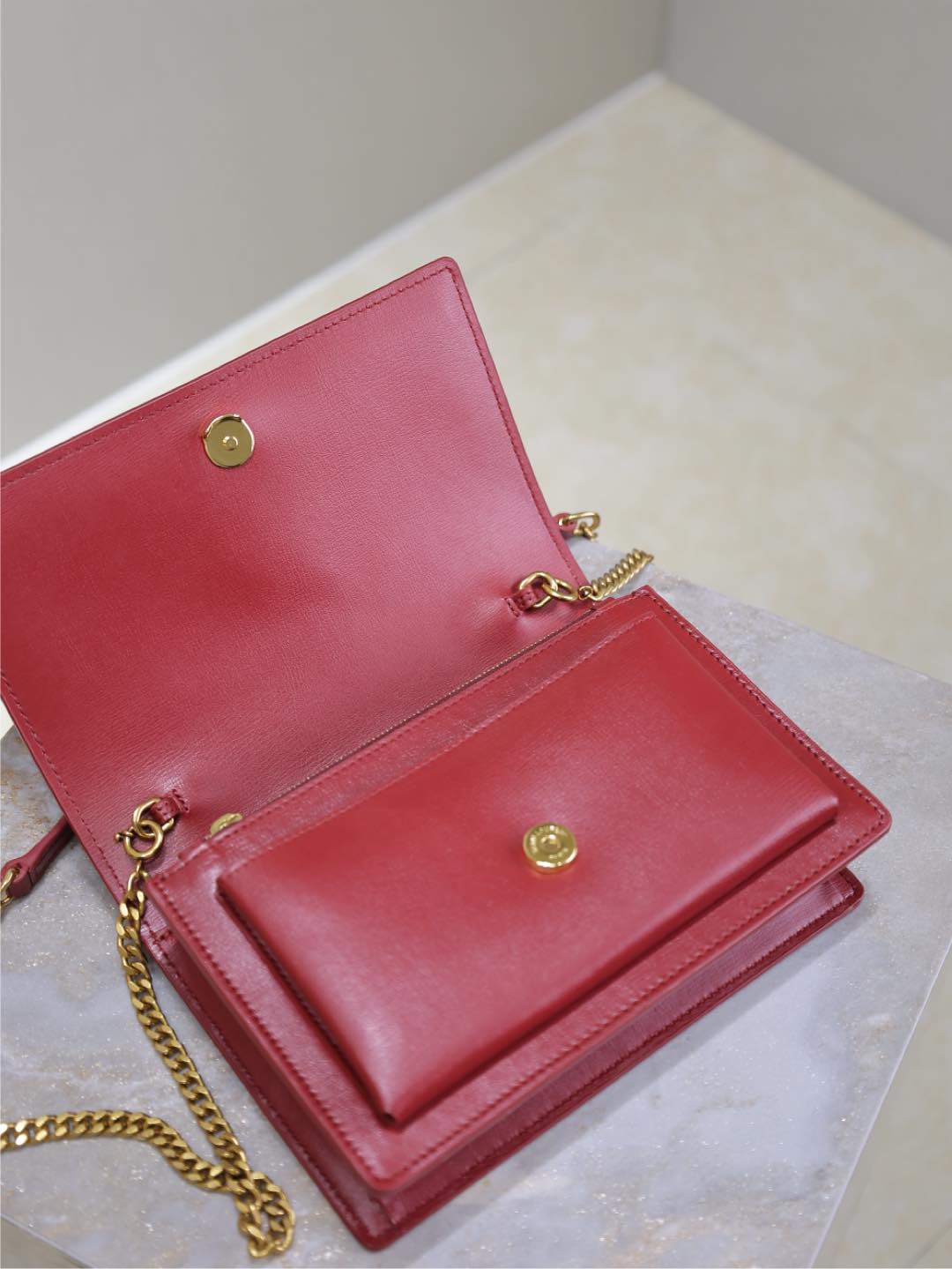 Luxury Saint Laurent SUNSET SMALL BAG 19 IN RED CALFSKIN COPPER HARDWARE
