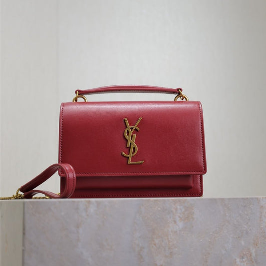 Luxury Saint Laurent SUNSET SMALL BAG 19 IN RED CALFSKIN COPPER HARDWARE