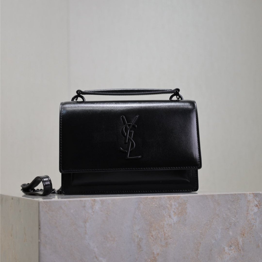 Luxury Saint Laurent SUNSET SMALL BAG 19 IN BLACK CALFSKIN BLACK HARDWARE