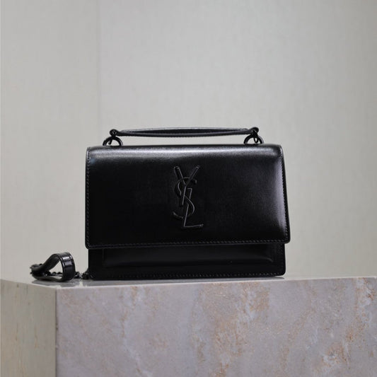 Luxury Saint Laurent SUNSET SMALL BAG 19 IN BLACK CALFSKIN BLACK HARDWARE