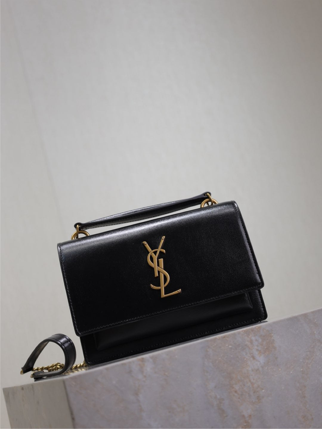 Luxury Saint Laurent SUNSET SMALL BAG 19 IN BLACK CALFSKIN COPPER HARDWARE