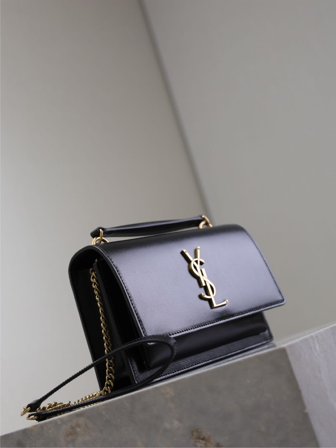 Luxury Saint Laurent SUNSET SMALL BAG 19 IN BLACK CALFSKIN COPPER HARDWARE