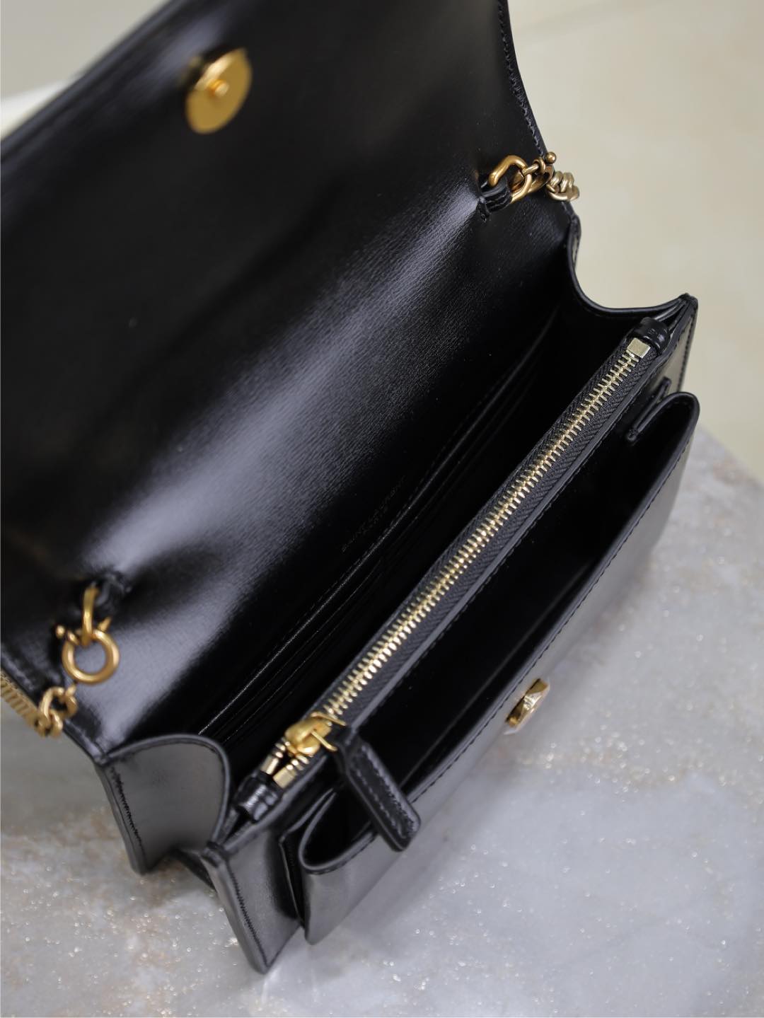 Luxury Saint Laurent SUNSET SMALL BAG 19 IN BLACK CALFSKIN COPPER HARDWARE