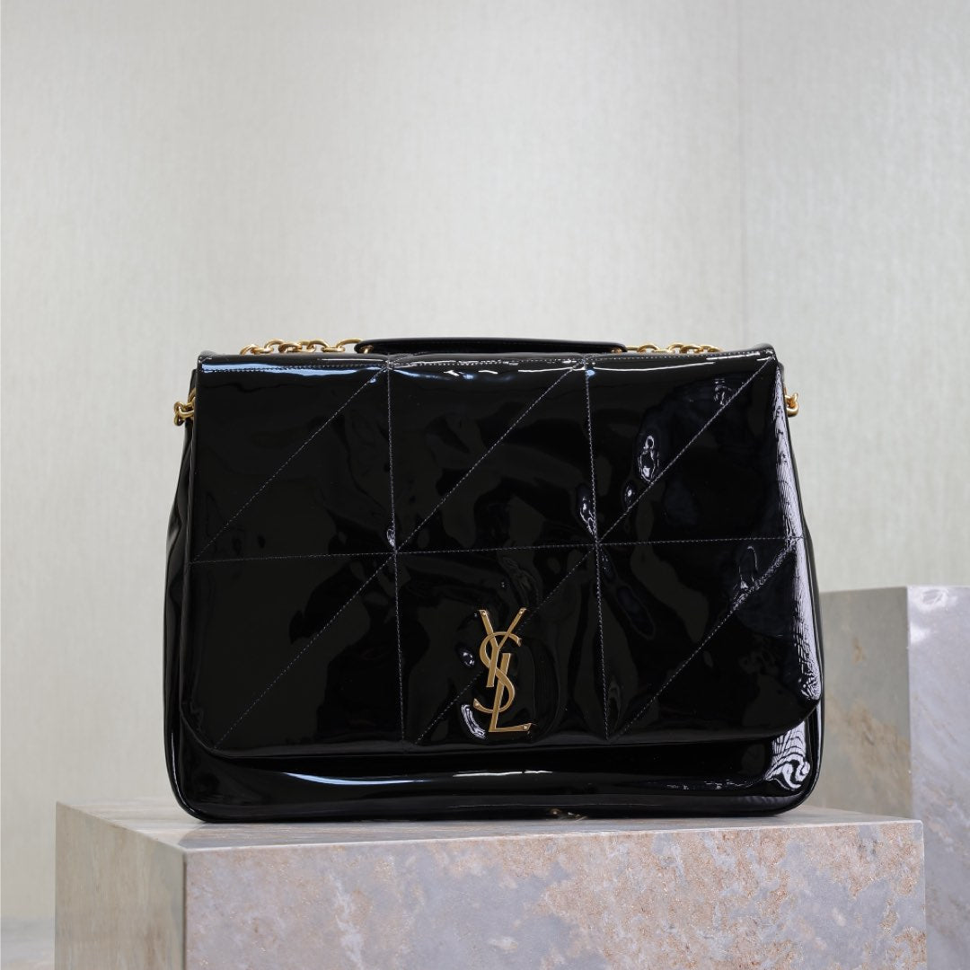 Luxury Saint Laurent JAMIE 4.3 LARGE BAG 43 IN BLACK PATENT LAMBSKIN GOLD HARDWARE
