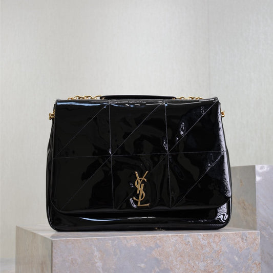 Luxury Saint Laurent JAMIE 4.3 LARGE BAG 43 IN BLACK PATENT LAMBSKIN GOLD HARDWARE