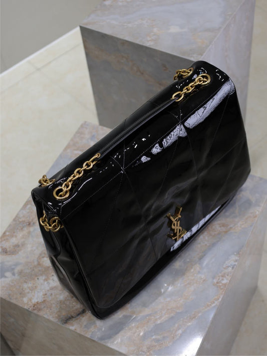 Luxury Saint Laurent JAMIE 4.3 LARGE BAG 43 IN BLACK PATENT LAMBSKIN GOLD HARDWARE