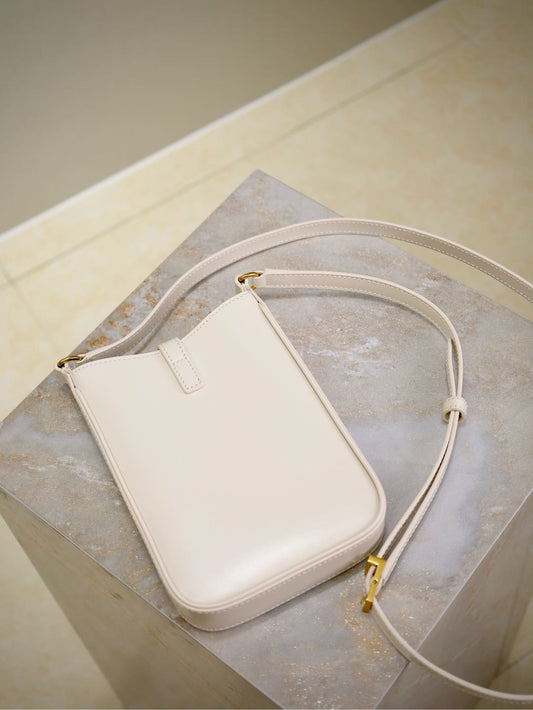 Luxury Saint Laurent LE 5 À 7 PHONE BAG 18 IN WHITE CALFSKIN