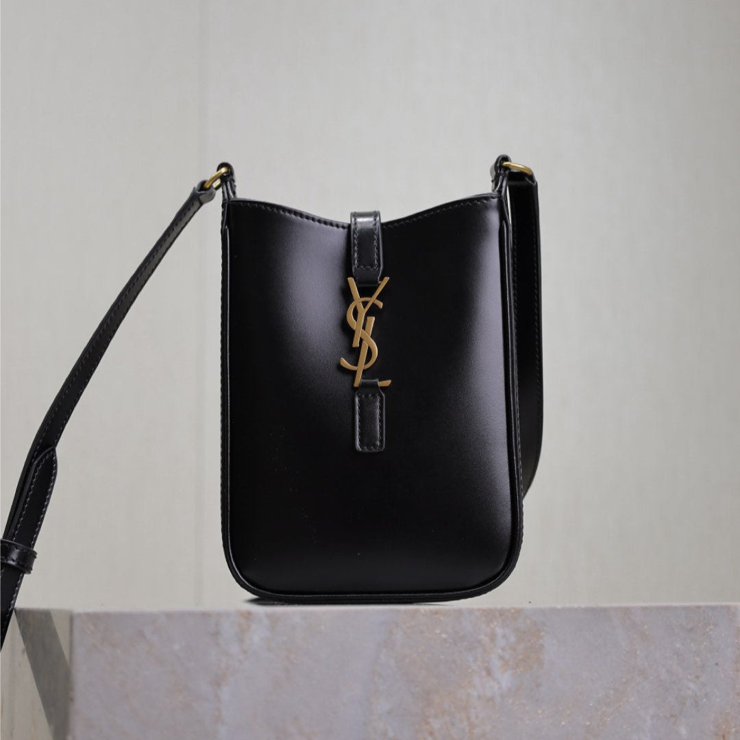 Luxury Saint Laurent LE 5 À 7 PHONE BAG 18 IN BLACK CALFSKIN