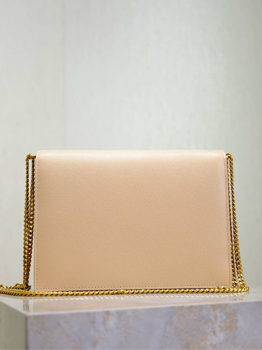 Luxury Saint Laurent CASSANDRA CHAIN BAG 22 IN APRICOT CAVIAR PATTERN CALFSKIN GOLD HARDWARE