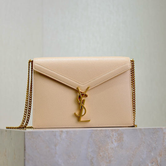 Luxury Saint Laurent CASSANDRA CHAIN BAG 22 IN APRICOT CAVIAR PATTERN CALFSKIN GOLD HARDWARE