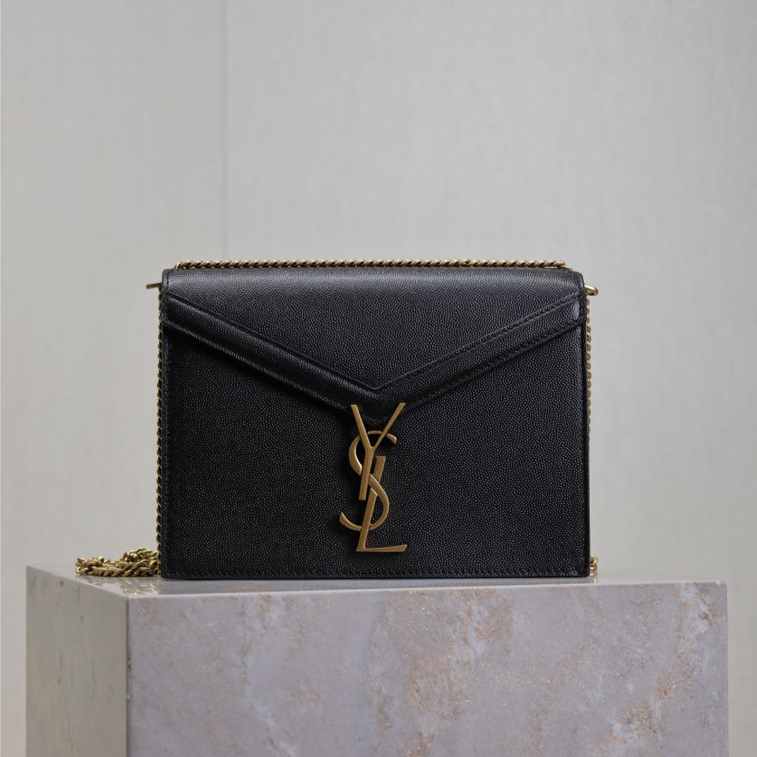 Luxury Saint Laurent CASSANDRA CHAIN BAG 22 IN BLACK CAVIAR PATTERN CALFSKIN GOLD HARDWARE
