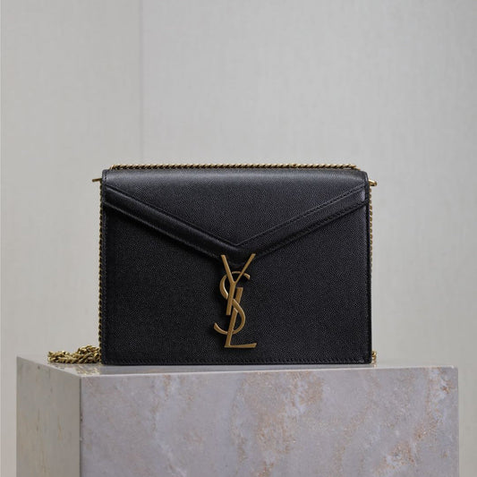 Luxury Saint Laurent CASSANDRA CHAIN BAG 22 IN BLACK CAVIAR PATTERN CALFSKIN GOLD HARDWARE