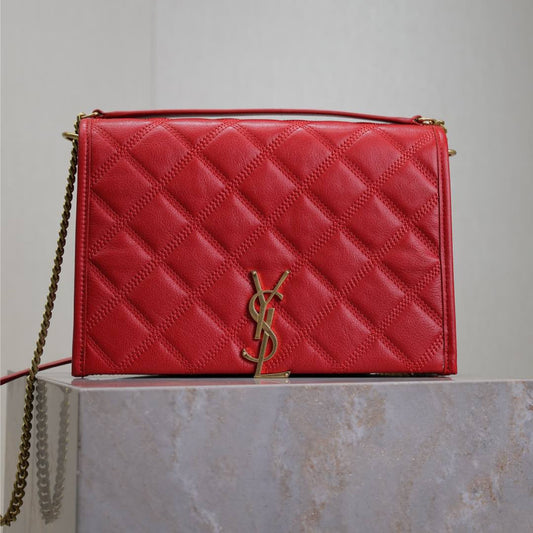 Luxury Saint Laurent BECKY 25 IN RED QUILTED LAMBSKIN GOLD HARDWARE