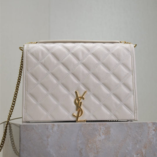 Luxury Saint Laurent BECKY 26 IN WHITE QUILTED LAMBSKIN GOLD HARDWARE