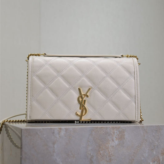 Luxury Saint Laurent BECKY 22 IN WHITE QUILTED LAMBSKIN GOLD HARDWARE