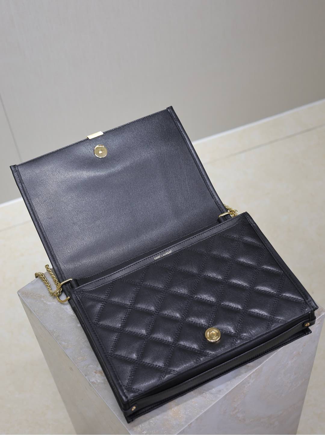 Luxury Saint Laurent BECKY 26 IN BLACK QUILTED LAMBSKIN GOLD HARDWARE