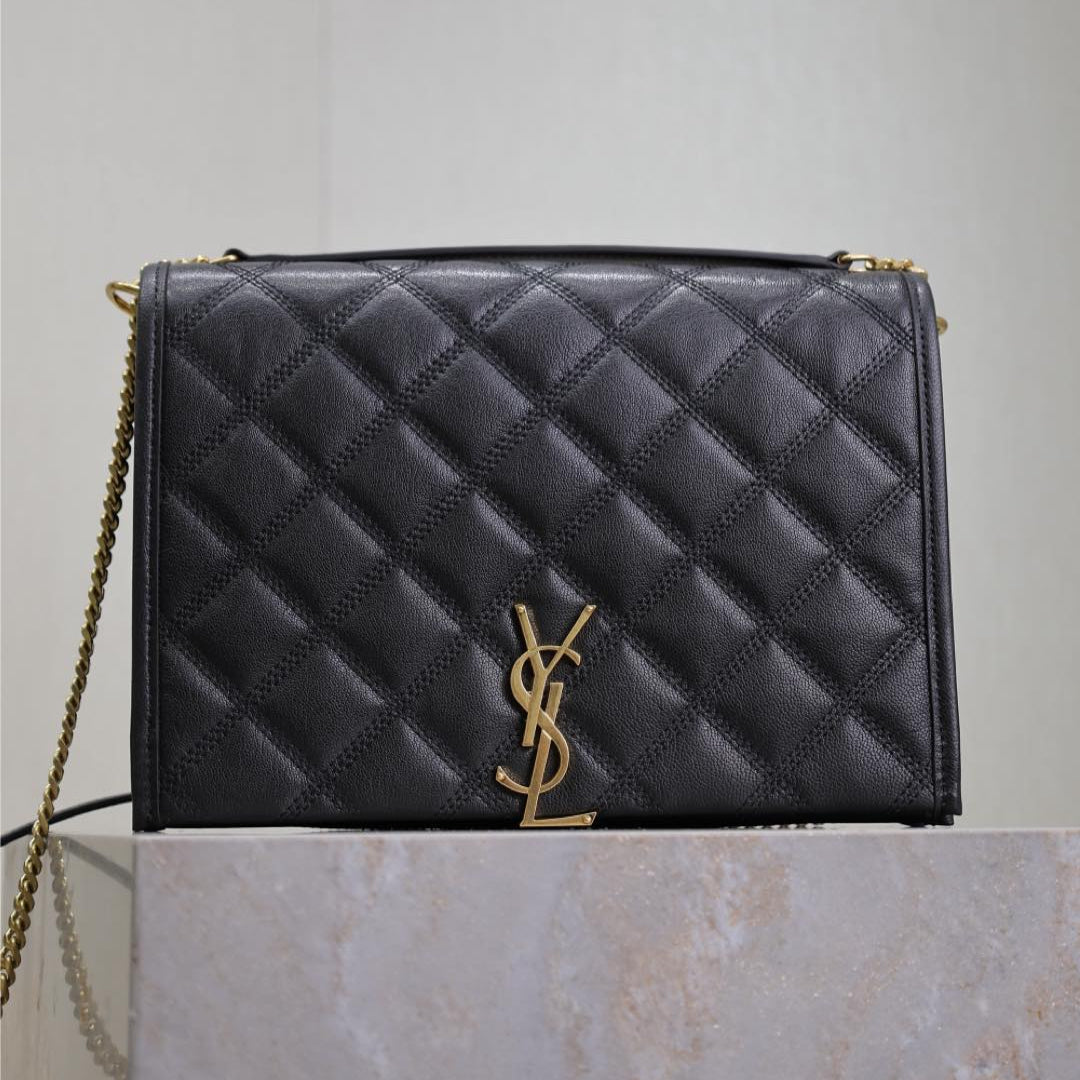 Luxury Saint Laurent BECKY 26 IN BLACK QUILTED LAMBSKIN GOLD HARDWARE