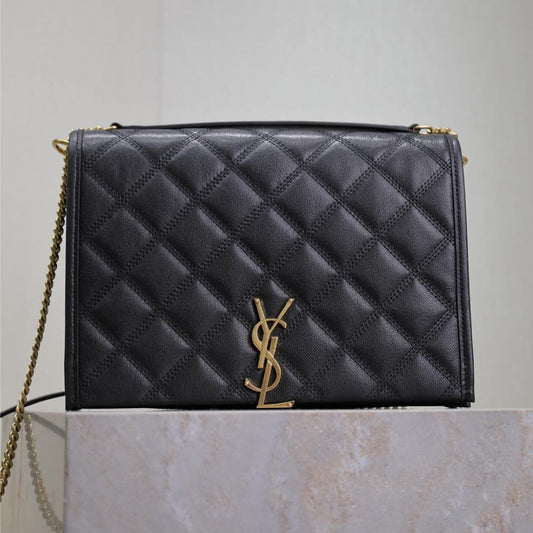 Luxury Saint Laurent BECKY 26 IN BLACK QUILTED LAMBSKIN GOLD HARDWARE